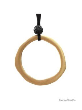14k Gold Plated Large Pendant Black Suede Leather Long Necklace Adjustable